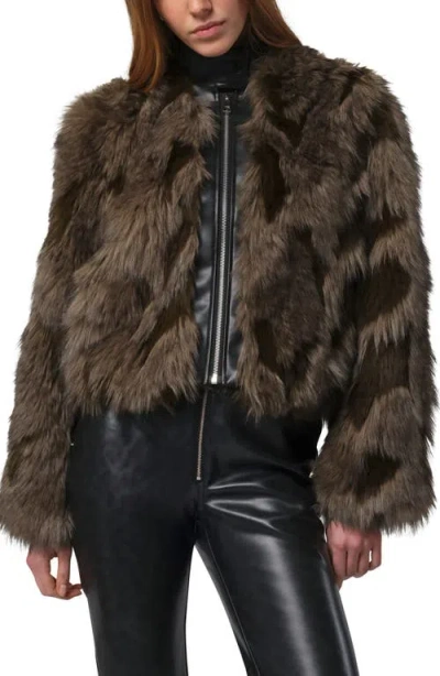 Apparis Lillet Faux Fur Patchwork Bomber Jacket In Brown