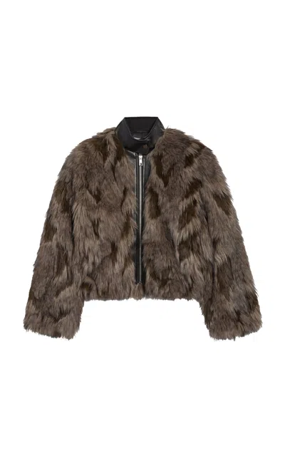 APPARIS LILLET FAUX FUR PATCHWORK BOMBER JACKET