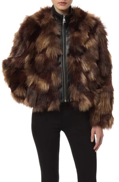 Apparis Lillet Patchwork Faux Fur Bomber Jacket In Brown