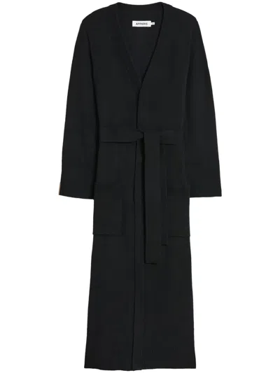 Apparis Long Waisted-belt Cardigan In 黑色