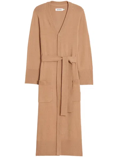Apparis Long Waisted-belt Cardigan In 中性色