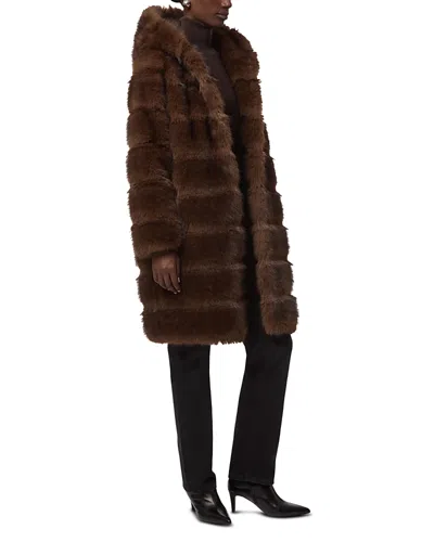 Apparis Marais Faux Fur Hooded Coat In Brown
