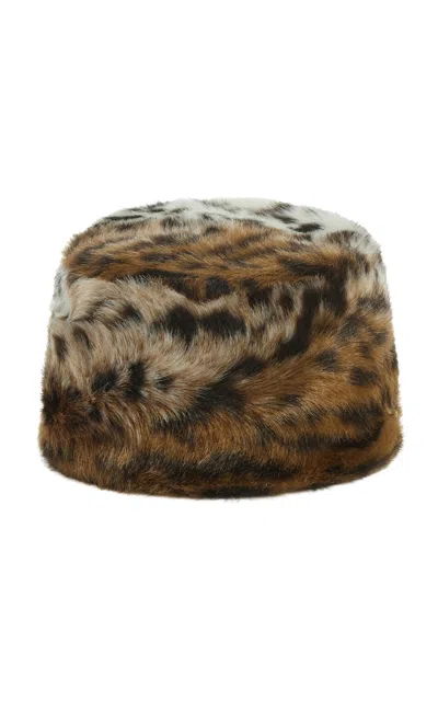 Apparis Margot Shaved Leopard Faux Fur Pillbox Hat In Animal