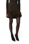 Apparis Meadow Stretch Crepe Miniskirt With Faux Fur Trim In Brown