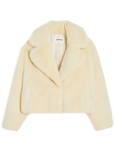 Apparis Miller Wide-lapels Faux-fur Jacket In Neutrals