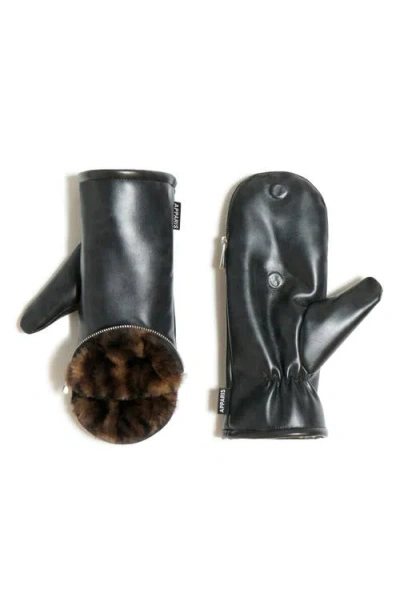 Apparis Noa Faux Leather Mittens In Black