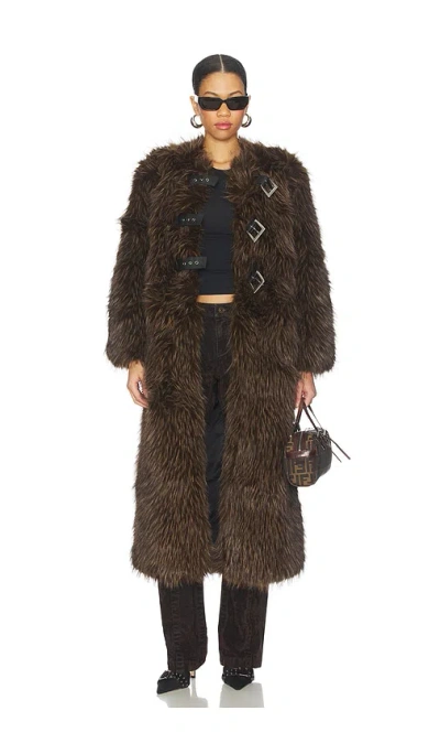 Apparis Nolwen Fox Maxi Coat In Brown