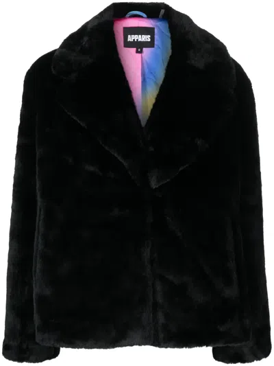Apparis Notched-lapel Faux-fur Jacket In Black