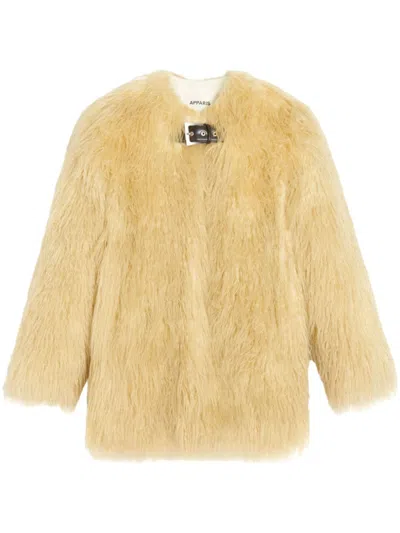 APPARIS PETRA BUCKLE-FASTENING FAUX-FUR COAT