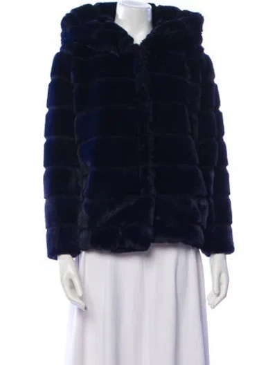Pre-owned Apparis Plaid Print Faux Fur Coat In Blue