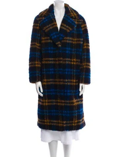 Pre-owned Apparis Plaid Print Faux Fur Coat In Blue