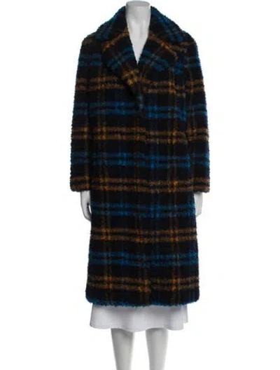 Pre-owned Apparis Plaid Print Faux Fur Coat In Blue