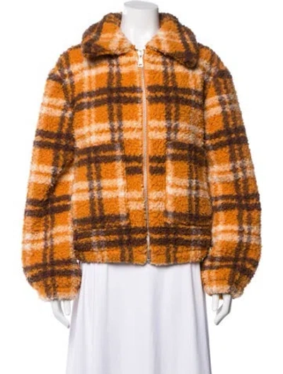 Pre-owned Apparis Plaid Print Faux Fur Coat In Orange