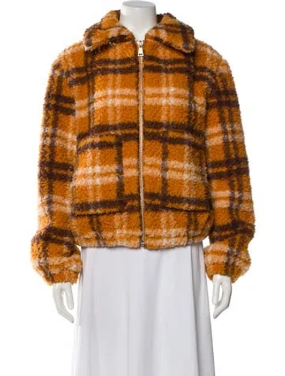 Pre-owned Apparis Plaid Print Faux Fur Jacket In Brown