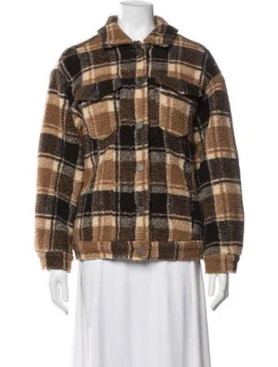 Pre-owned Apparis Plaid Print Faux Fur Jacket In Brown