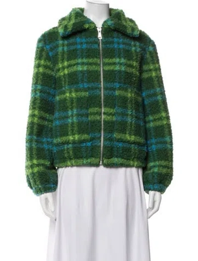 Pre-owned Apparis Plaid Print Faux Fur Jacket In Green