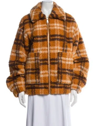 Pre-owned Apparis Plaid Print Faux Fur Jacket In Orange
