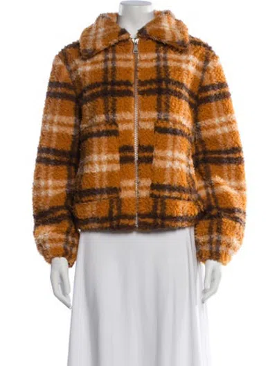 Pre-owned Apparis Plaid Print Faux Fur Jacket In Orange