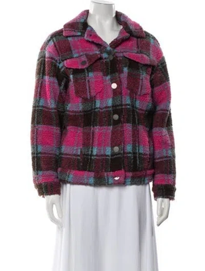 Pre-owned Apparis Plaid Print Faux Fur Jacket In Pink