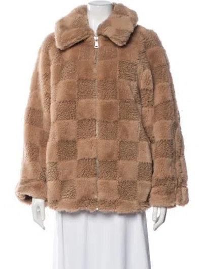 Pre-owned Apparis Plaid Print Faux Fur Jacket W/ Tags In Brown