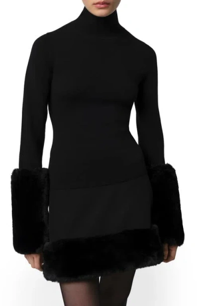 APPARIS APPARIS PLUCHE™ FAUX FUR CUFF TURTLENECK SWEATER
