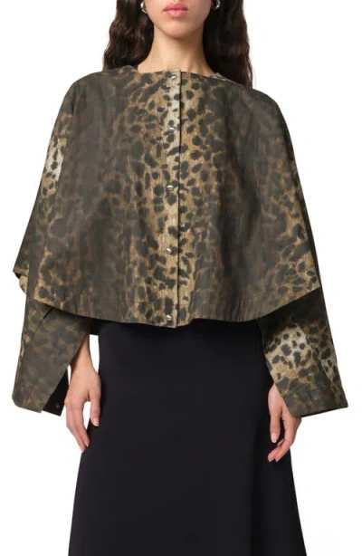 Apparis Quinn Leopard Print Water Repellent Cotton Blend Cape Jacket