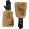 Apparis Robi Faux Fur Trim Faux Leather Gloves In Brown