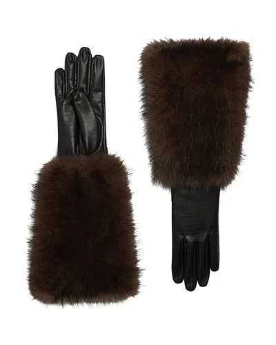 Apparis Robi Long Faux Fur Cuff Gloves In Brown