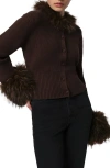 Apparis Rosa Pluche™ Faux Fur Trim Cardigan In Brown
