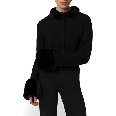 Apparis Rosa Pluche™ Faux Fur Trim Cardigan In Black