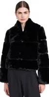 Apparis Skylar Faux Fur Tiered Short Coat In Noir