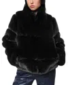 Apparis Skylar Faux Fur Tiered Short Coat In Noir