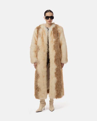 Apparis Solange Fox Maxi Coat In Beige Multi