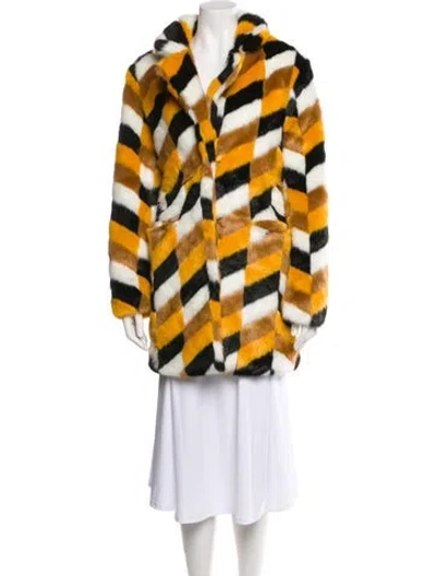 Pre-owned Apparis Striped Faux Fur Coat In Brown