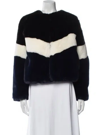 Pre-owned Apparis Striped Faux Fur Jacket In Blue