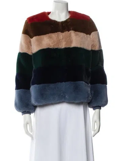 Pre-owned Apparis Striped Faux Fur Jacket In Blue