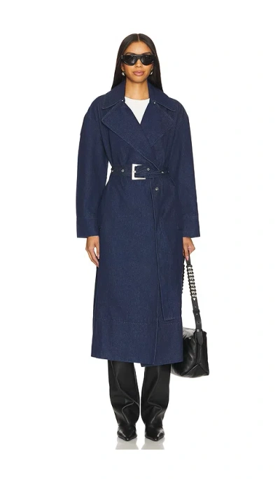 Apparis Tate Belted Double-breasted Coat In Indigo