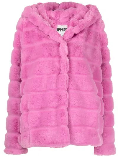 Apparis Textured Hooded Coat In Pink