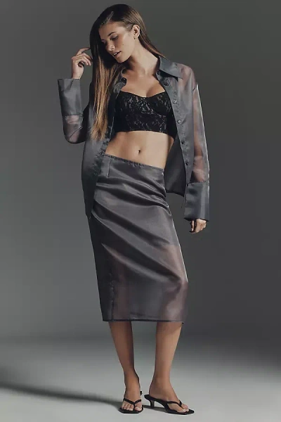 Apparis Tyra Organza Midi Skirt In Gray