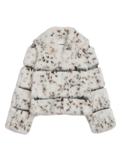 Apparis Sai Leopard Faux Fur Cropped Coat In Multi
