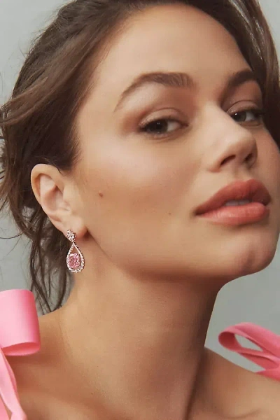 Apples & Figs Cushion-cut Crystal Leaf Drop Earrings In Pink