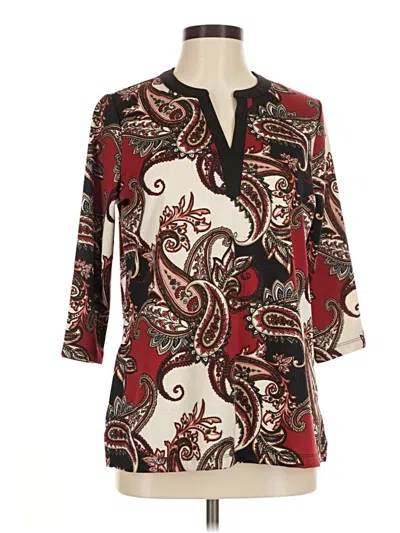 Pre-owned Appleseeds 3/4 Sleeve Blouse In Burgundy