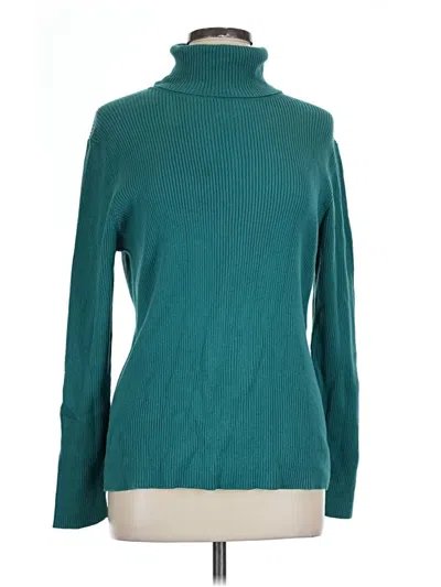 Pre-owned Appleseeds Long Sleeve Top Teal Turtleneck Tops In Blue