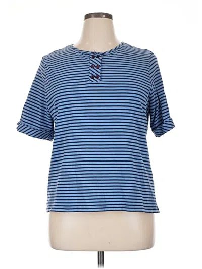 Pre-owned Appleseeds Short Sleeve Top Blue Keyhole Neckline Tops