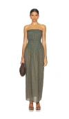 Apres Studio Ruched Strapless Maxi Dress In Pine Check