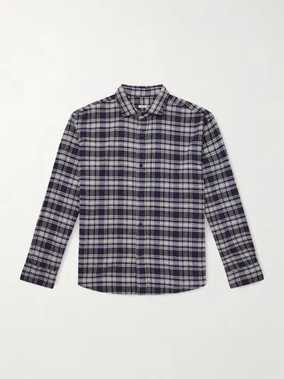 A.presse Checked Cotton And Silk-blend Twill Shirt In Blue