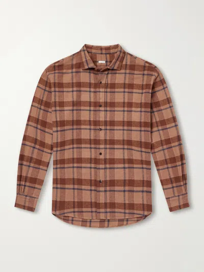 A.presse Checked Cotton And Silk-blend Twill Shirt In Brown