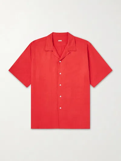 A.presse Convertible-collar Silk And Linen-blend Shirt In Red