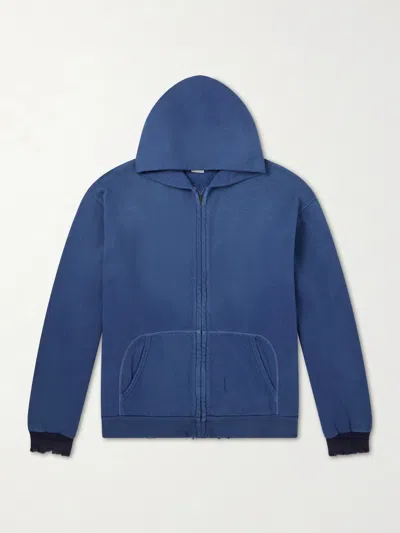 A.presse Distressed Cotton-jersey Zip-up Hoodie In Blue