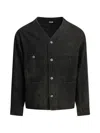A.presse Engineer Collarless Multi-pocket Denim Jacket In Black